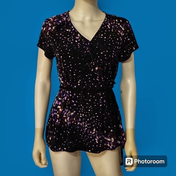 APT 9 Floral Ruffle Surplice Tie Waist Blouse Medium - Picture 1 of 9